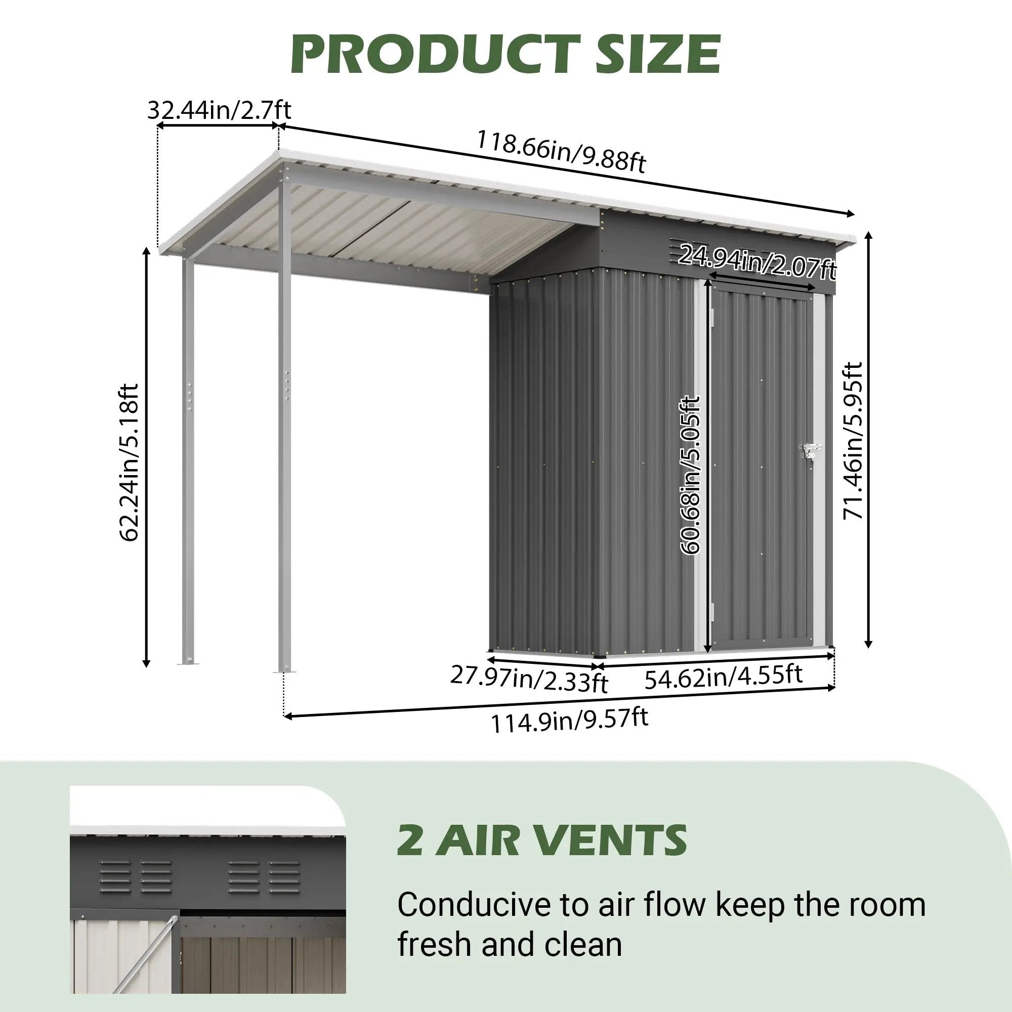Durable 5x3FT Galvanized Steel Shed & Gazebo Combo by HouseOfZazla