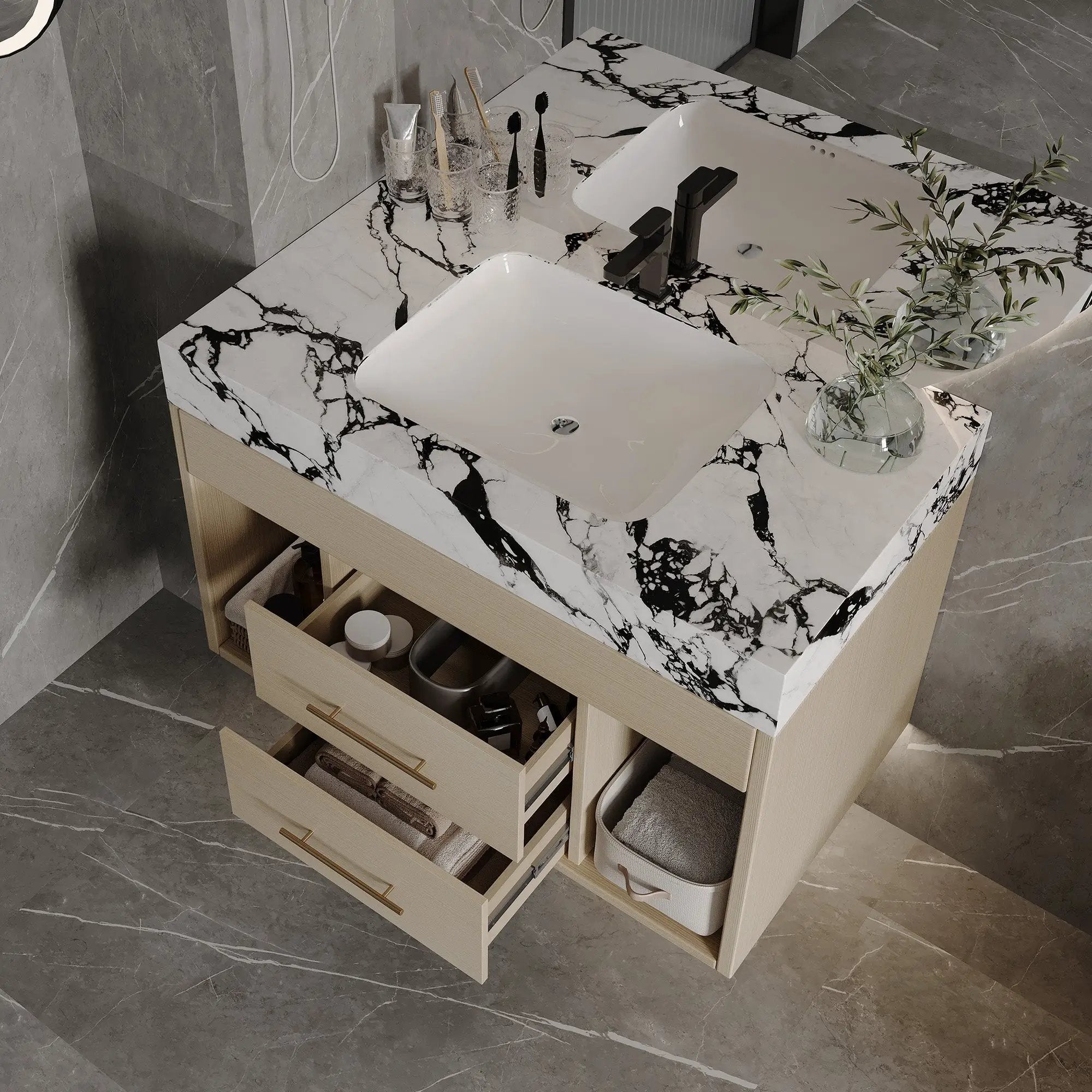 29.9" Modern Floating Bathroom Vanity with Sintered Stone Top by HouseOfZazla