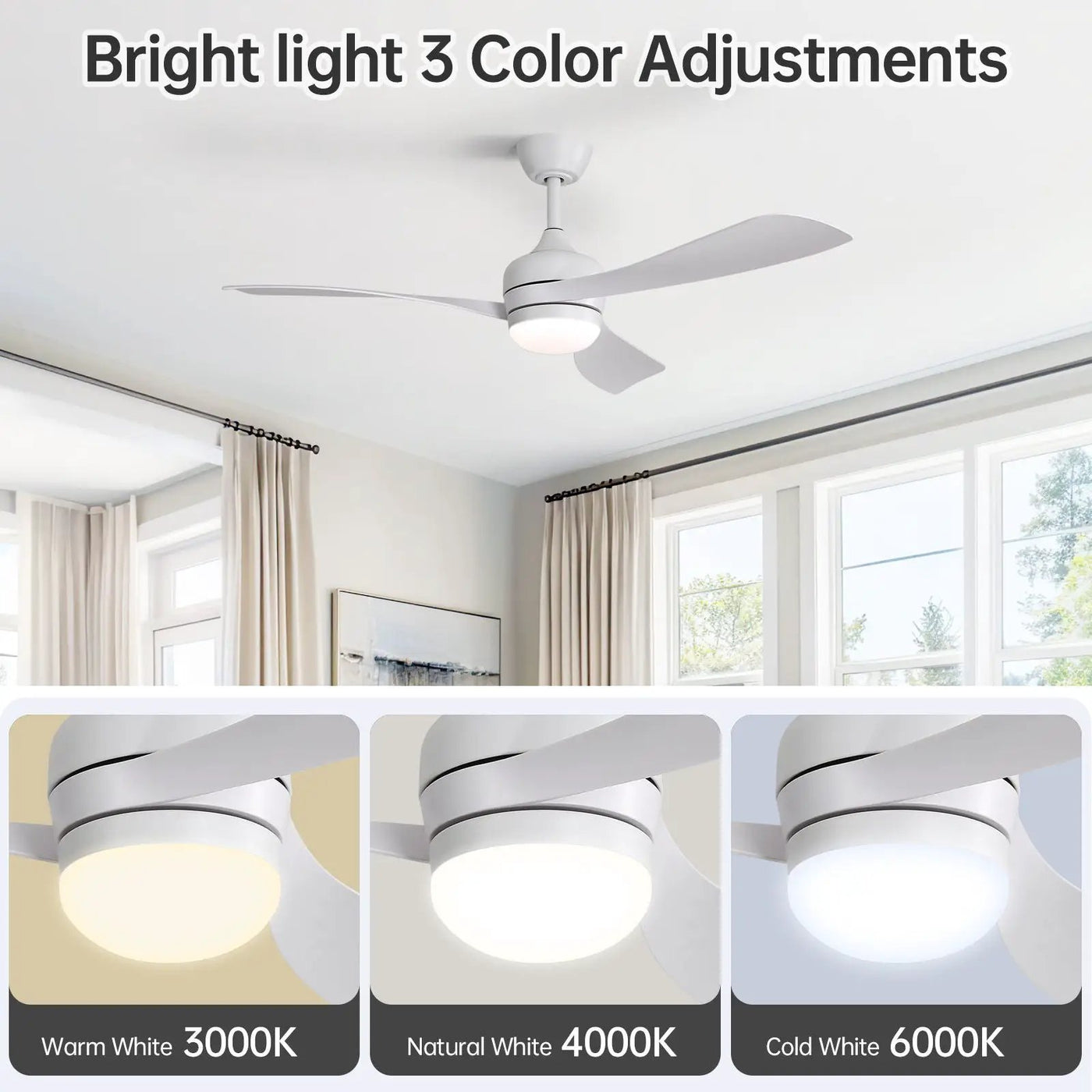 Ceiling Fan With 3 Blades, Remote Control, Reversible DC Motor, Noiseless Operation, 3 Downrods by HouseOfZazla