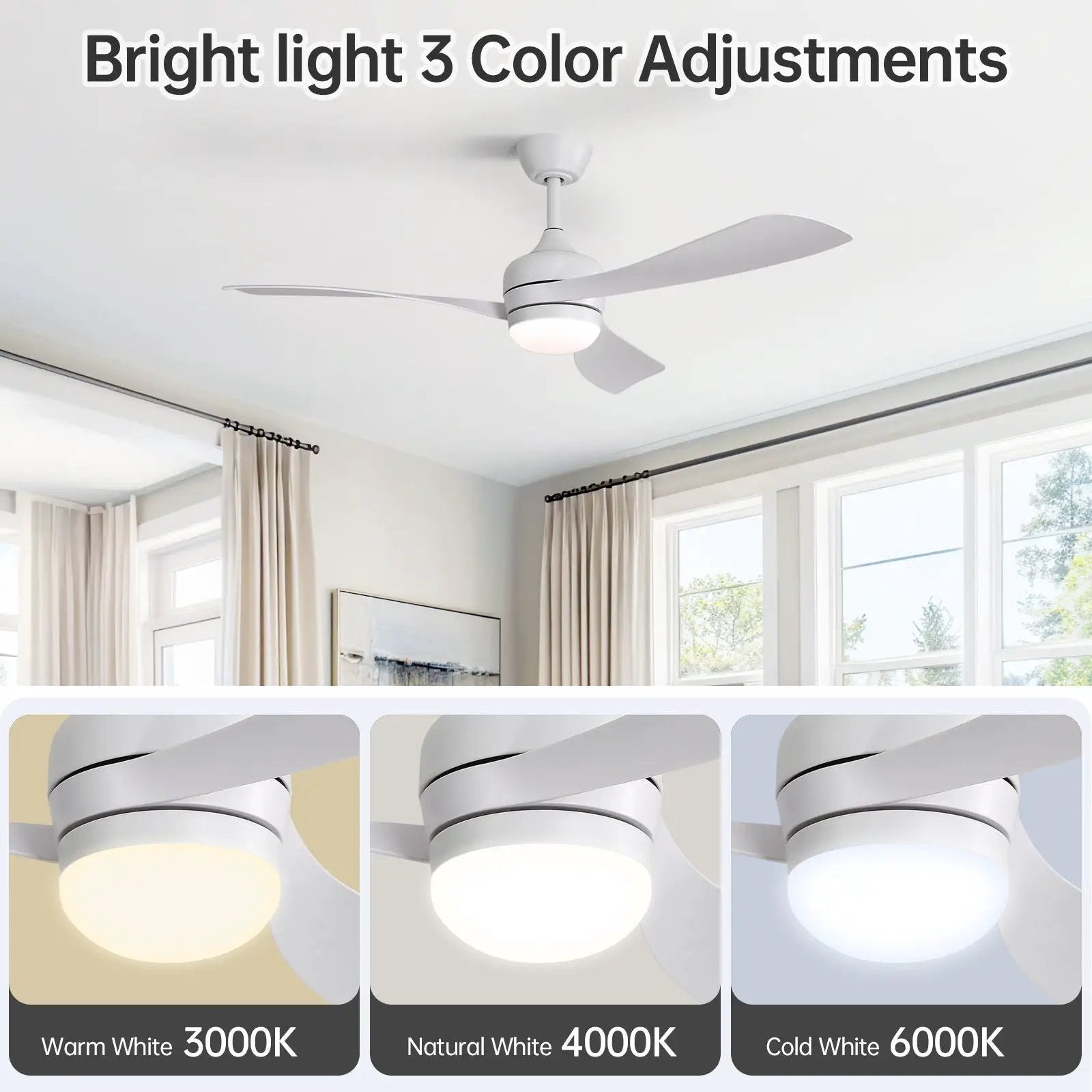 Ceiling Fan With 3 Blades, Remote Control, Reversible DC Motor, Noiseless Operation, 3 Downrods by HouseOfZazla