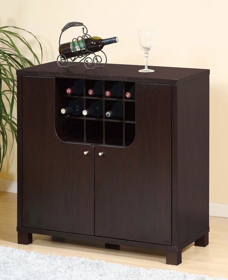 Wine Cabinet With Two Doors Removeable Wine Bottle Rack Metal Wine Glass Racks Four Shelves - Red Cocoa by Unique Piece Furniture