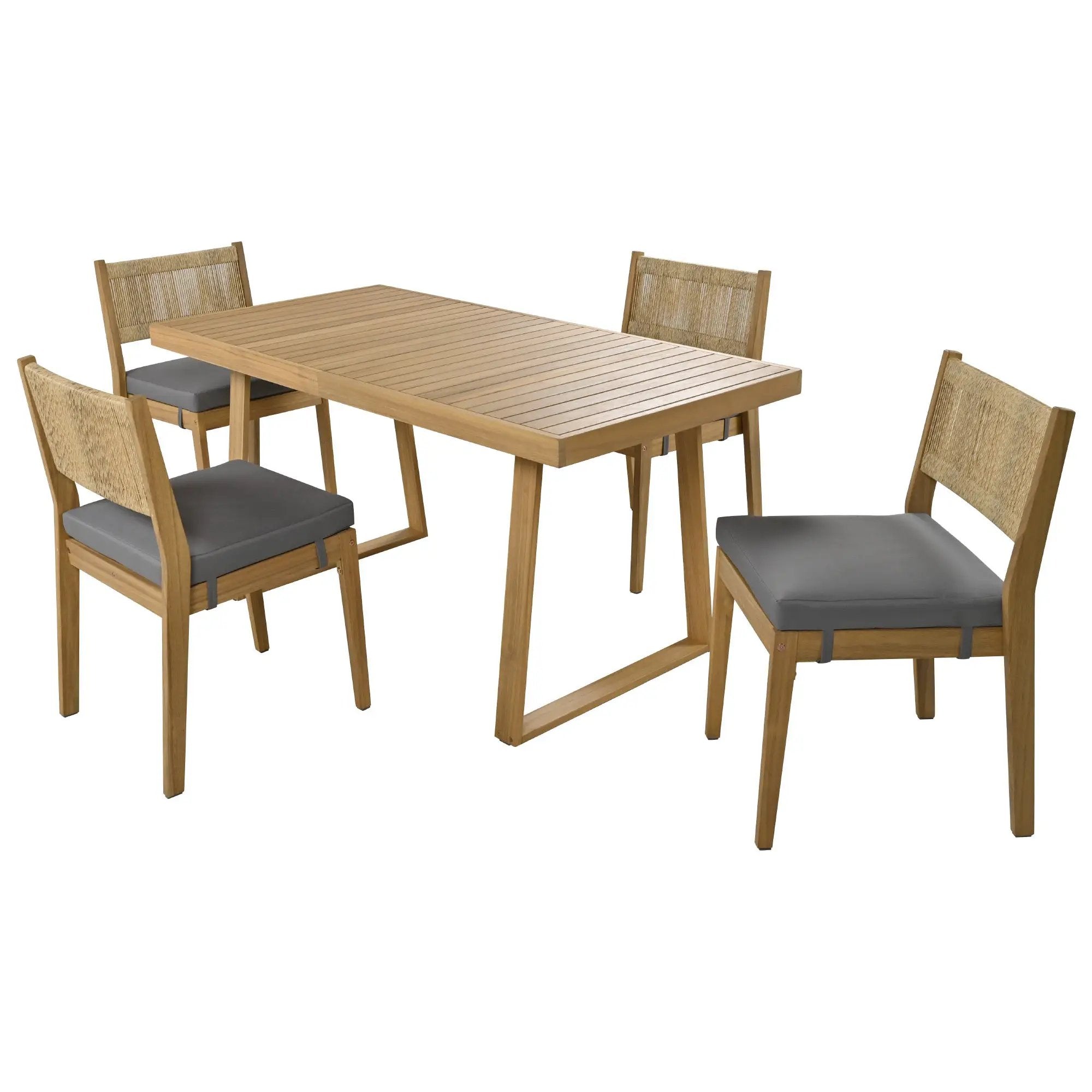 U_Style Multi-Person Outdoor Acacia Wood Dining Table and Chair Set by HouseOfZazla