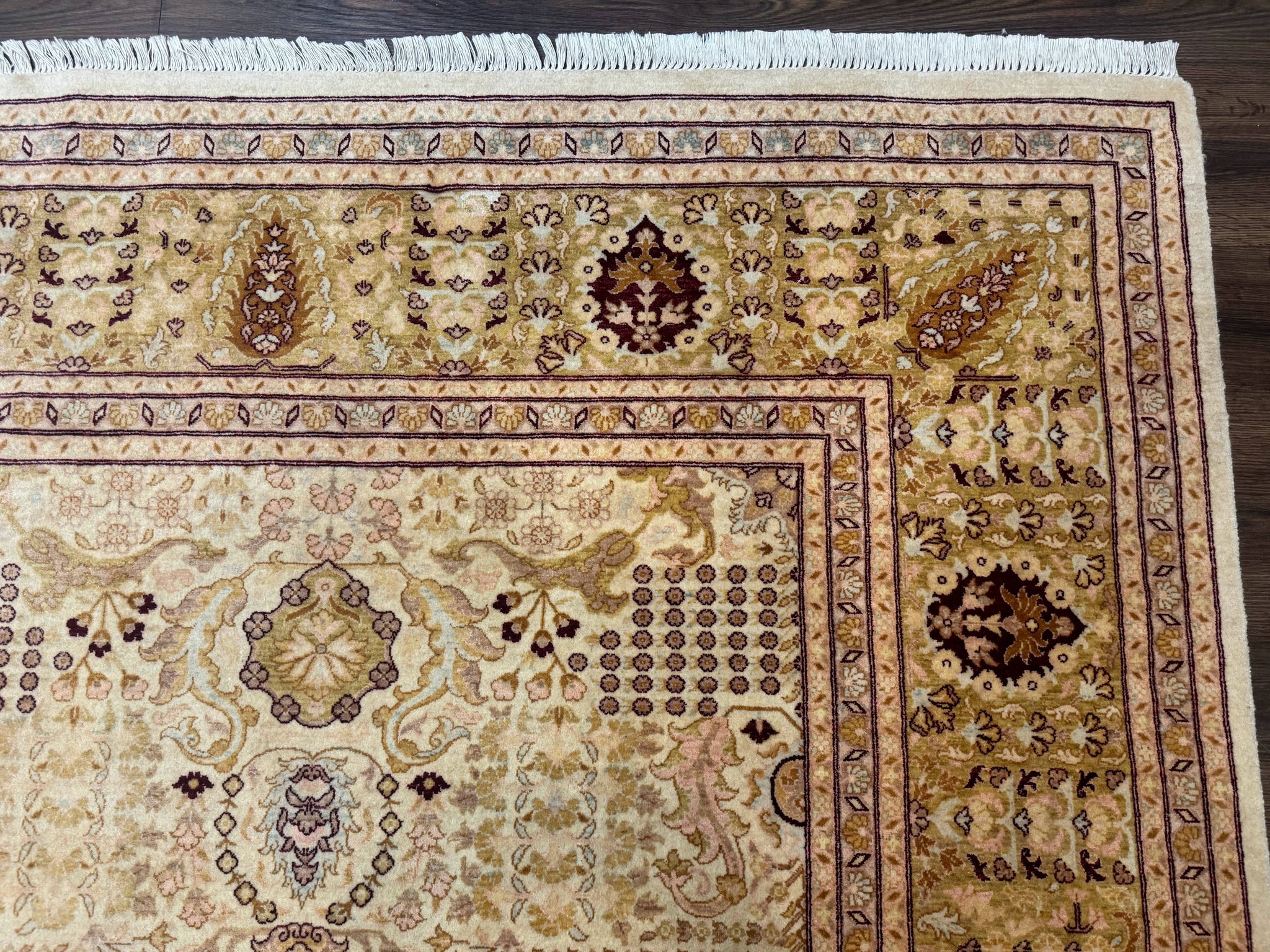 Pakistani Carpet 9x12, Finely Hand Knotted 270 KPSI, Cream, Allover Pattern by Jewel Rugs