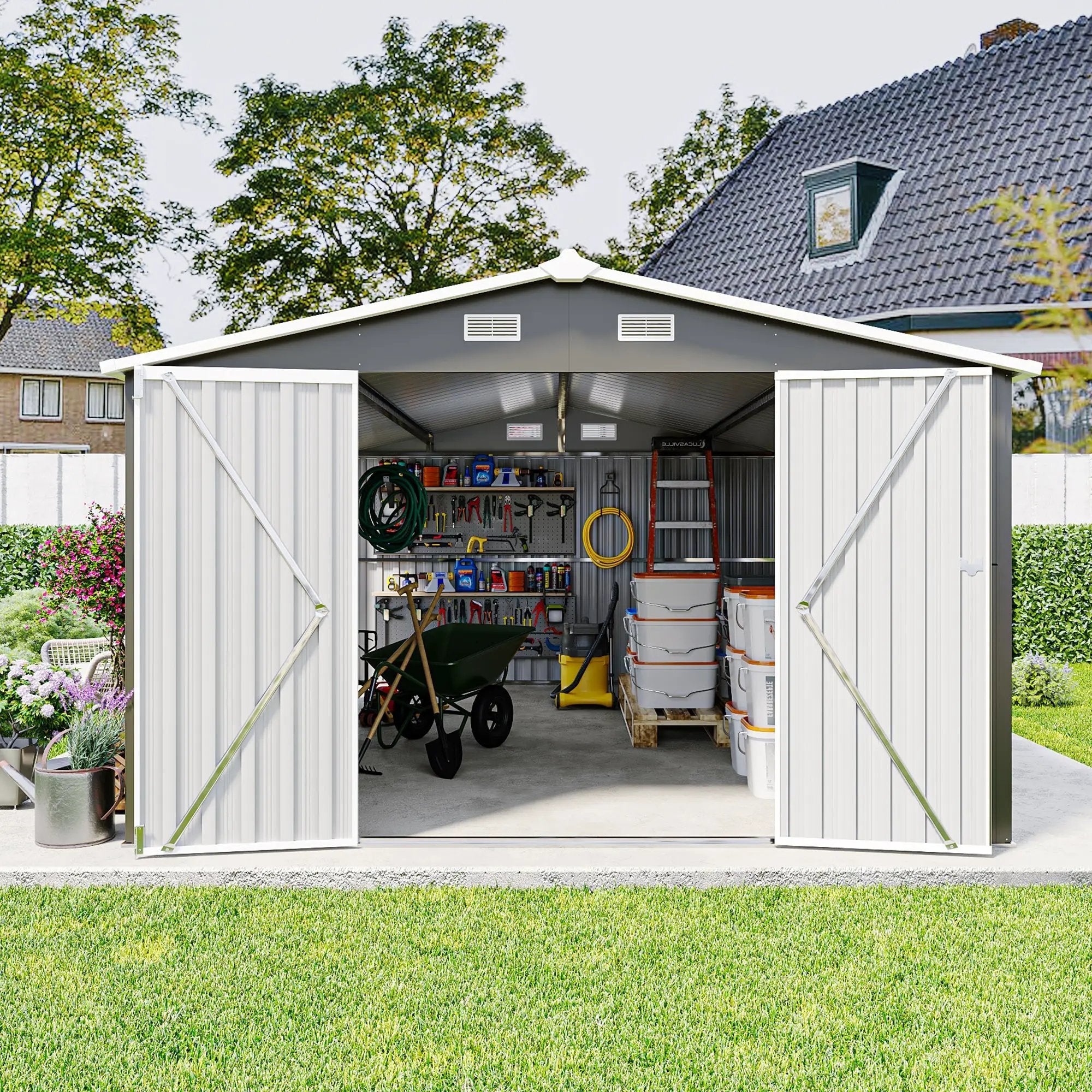 Campcraft Outdoor Storage Shed 10x14 FT with 3 Lockable Doors by HouseOfZazla