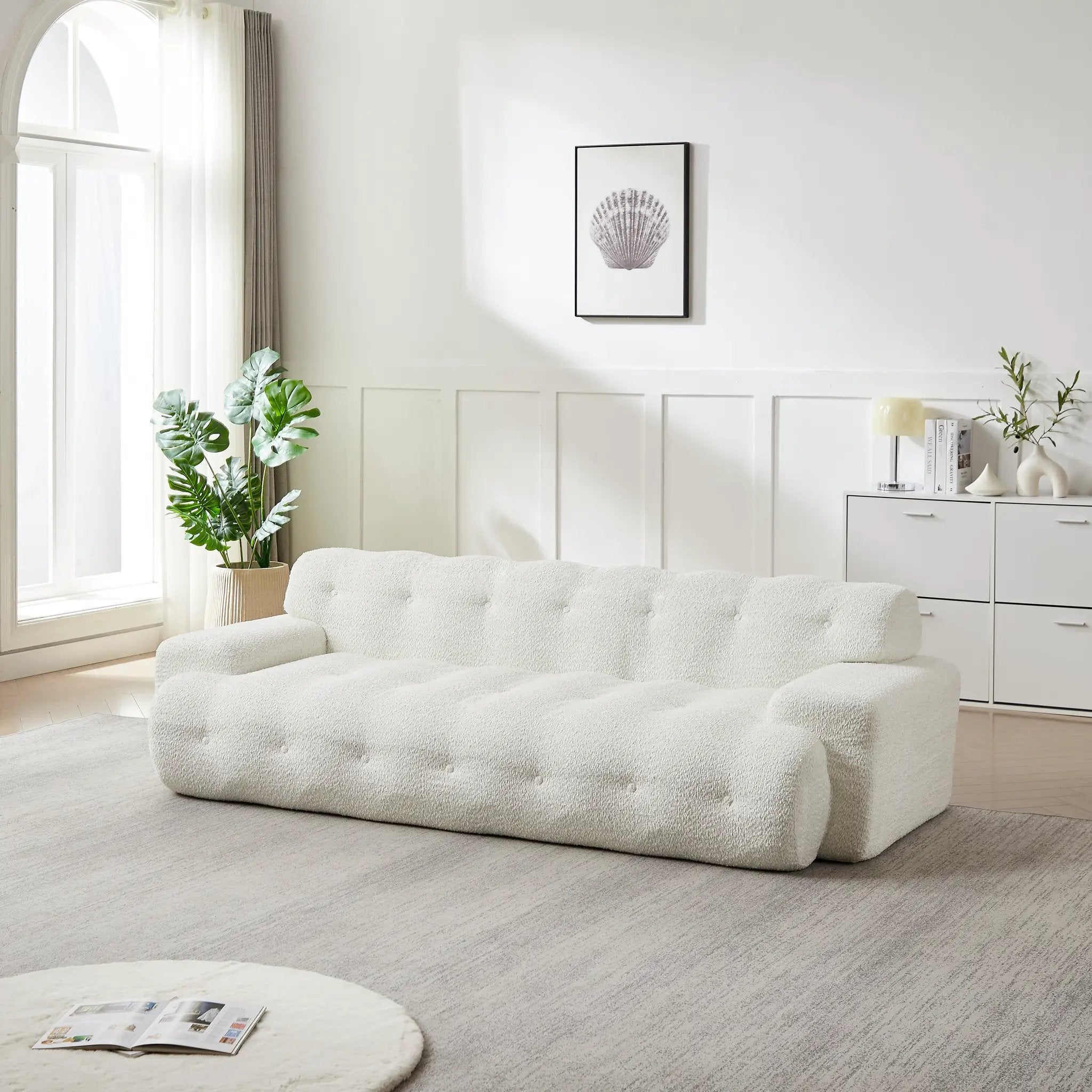 87.4-Inch Cloud Series Minimalist Button-Tufted Square Arm Three-Seater Sofa by HouseOfZazla
