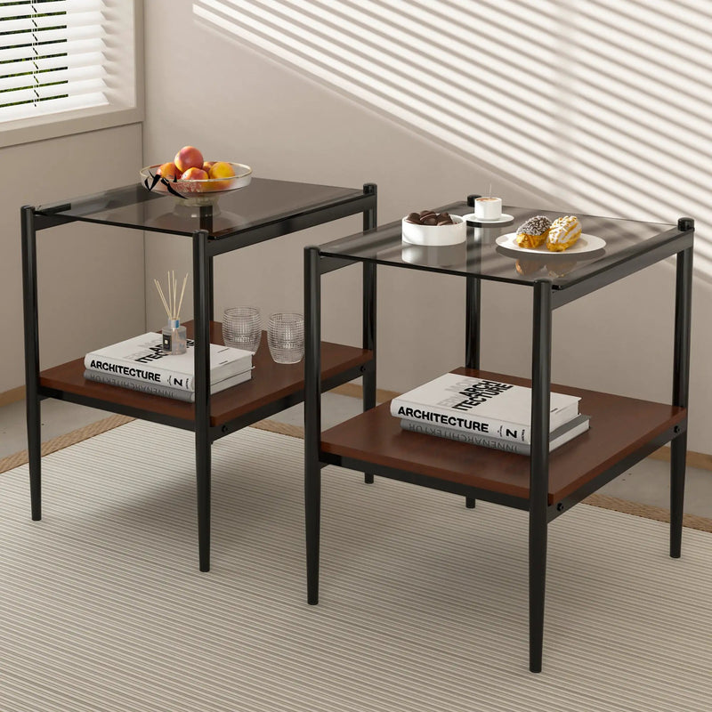 Set of 2 Rectangle End Table Gray Glass by HouseOfZazla