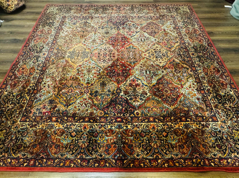Square Karastan Multicolor Panel Kirman Rug #717, Rare Size 8.8 x 8.8, Original 700 Series, Wool by Jewel Rugs