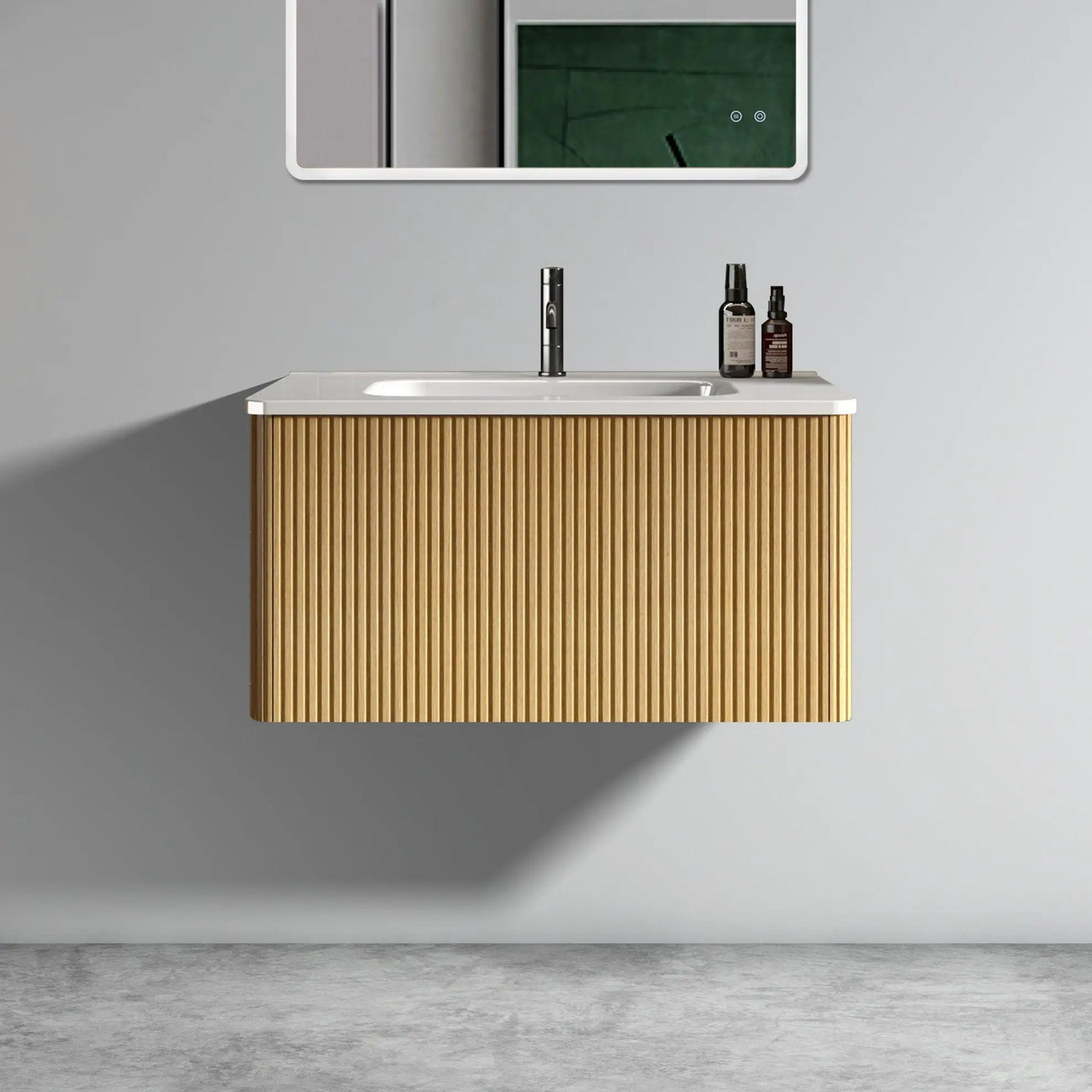 Etna - Striped Bathroom Vanity With Ceramic Sink, Wall Mounted Floating Bathroom Vanity For Modern Bathroom by HouseOfZazla