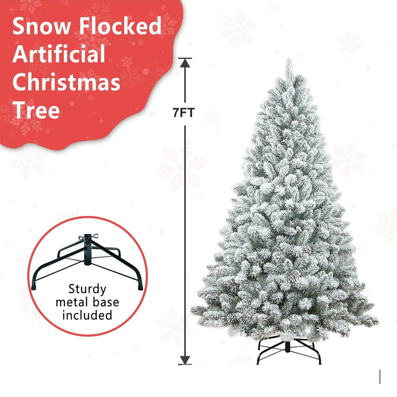 4FT Flocked Christmas Tree with Pine Cones and Snowy PVC Design by HouseOfZazla