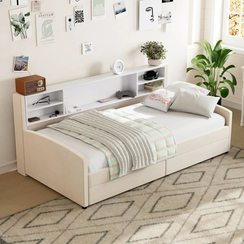 Luxurious Upholstered Platform Bed With Storage Drawers by HouseOfZazla