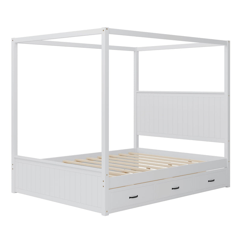 Canopy Platform Bed With Trundle And 3 Storage Drawers by HouseOfZazla