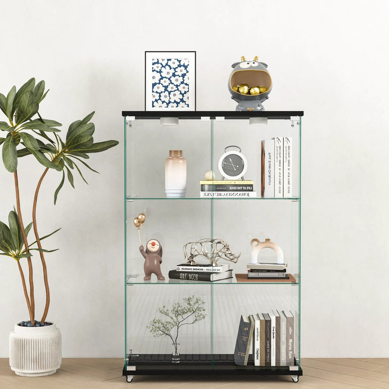 Modern Display Cabinet With LED Lights, Transparent Tempered Glass 2 Door Storage Case With 3 Shelves by HouseOfZazla