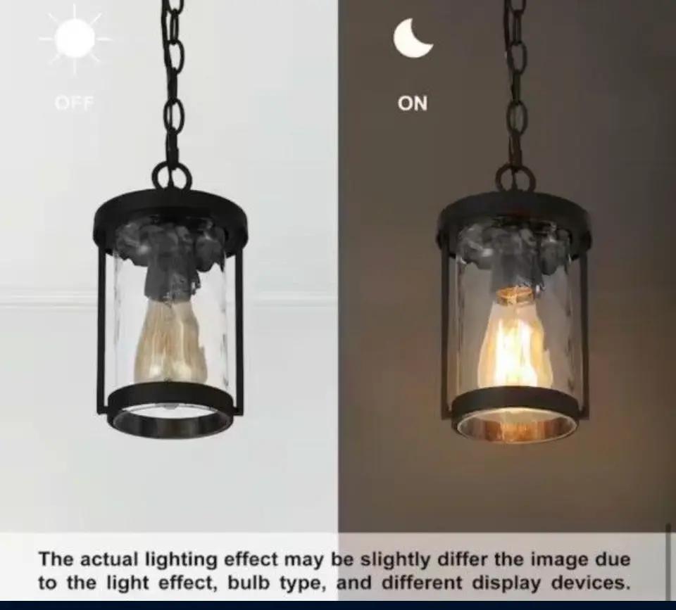 Open Box Uolfin Modern Cylinder Outdoor Porch Pendant Light 1-Light Matte Black Farmhouse Patio Hanging Light with Water Glass Shaded by Selzalot