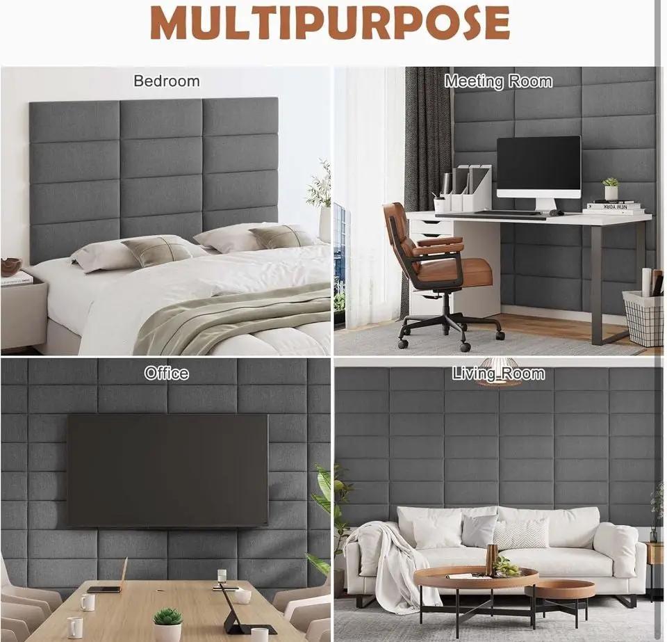 IFNOW Upholstered Wall Mounted Headboard, 3D Soundproof Wall Panels Peel and Stick Headboard for Queen Size, Reusable and Removable Tufted Bed Headboards in Dark by Selzalot