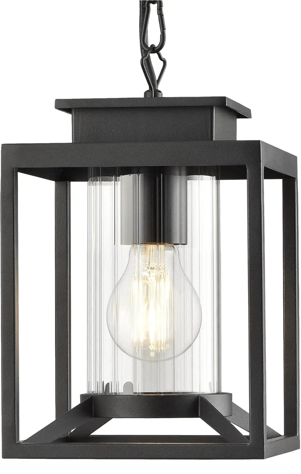 Brand New Osimir Outdoor Pendant Light for Porch, 1-Light Black Hanging Porch Light Modern Exterior Hanging Lantern with Cylinder Glass and Adjustable Chain for Gazebo, 2353/1H by Selzalot