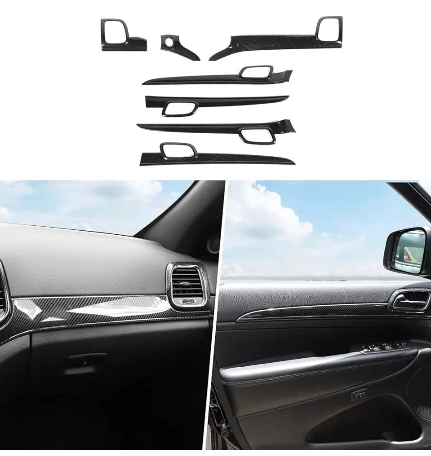 Open Box CheroCar for Jeep Grand Cherokee Dashboard Panel Trim & Door Handle Cover Kits Interior Accessories for 2011-2020 Jeep Grand Cherokee, Carbon by Selzalot