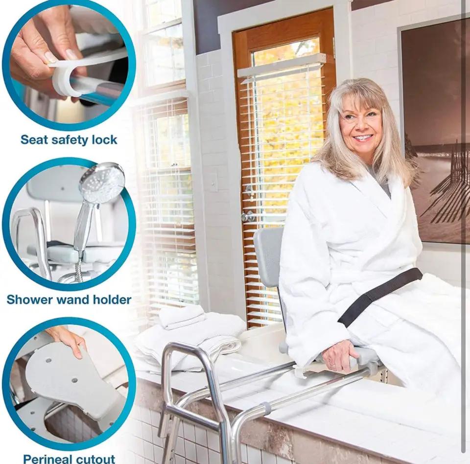 DMI Tub Transfer Bench and Shower Chair with Non Slip Aluminum Body, FSA Eligible, Adjustable Seat Height and Cut Out Access, Holds Weight up to 400 L by Selzalot