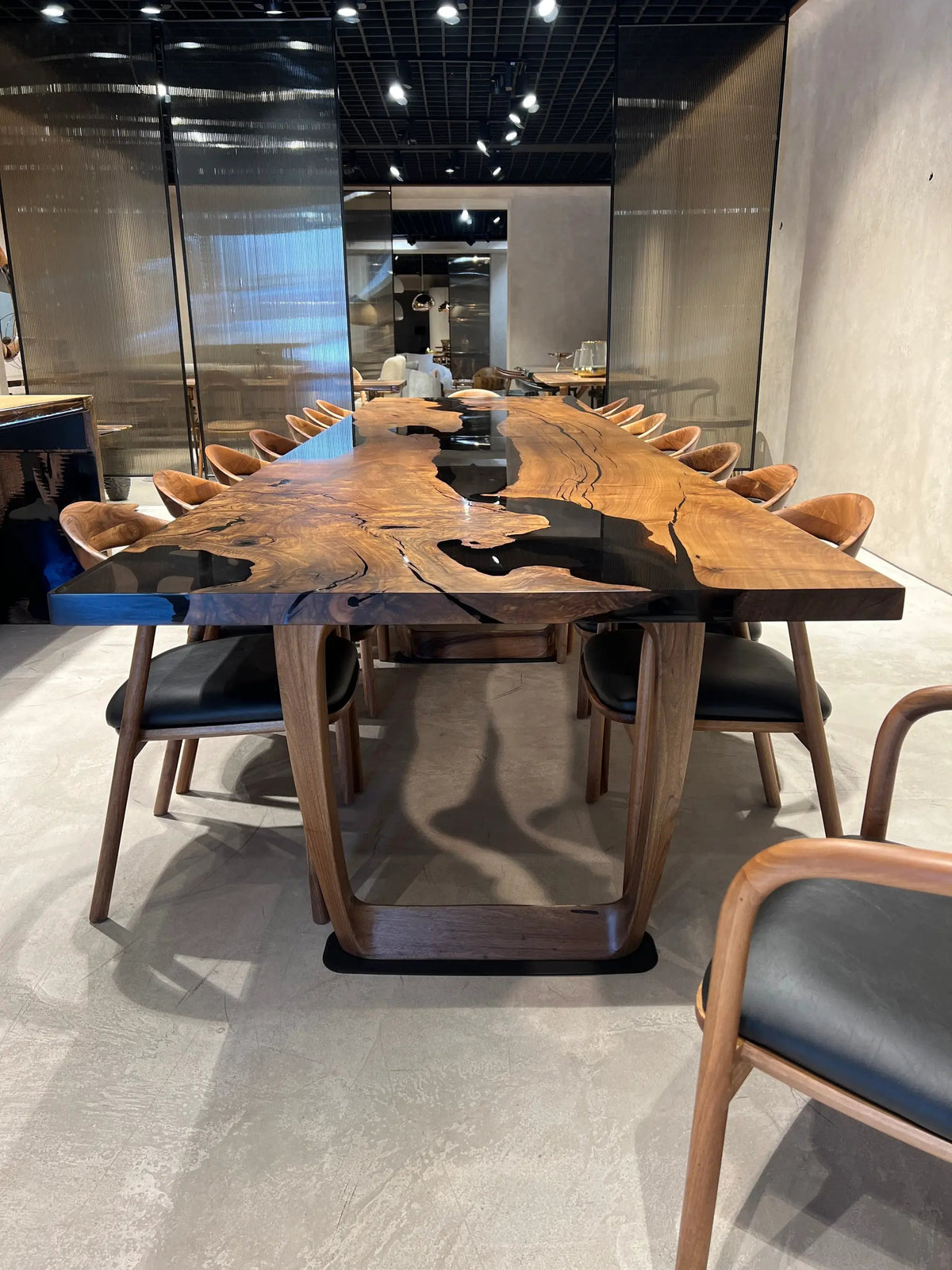 Epoxy Resin River Dining Table Featured Walnut Wood Leg, photo 9 of 16