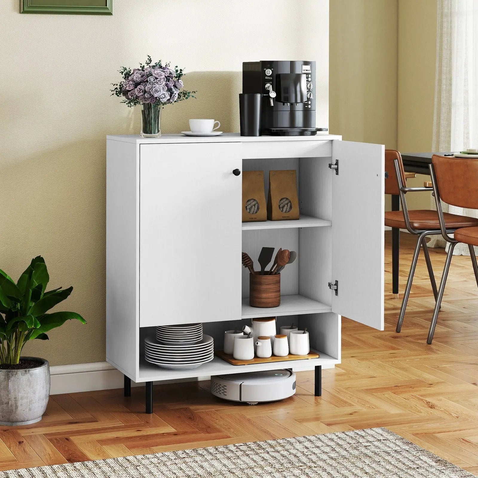2-Door Sideboard Buffet Cabinet Kitchen with Adjustable Shelf-White by DirectDeals