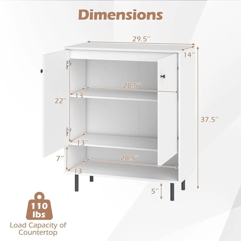 2-Door Sideboard Buffet Cabinet Kitchen with Adjustable Shelf-White by DirectDeals