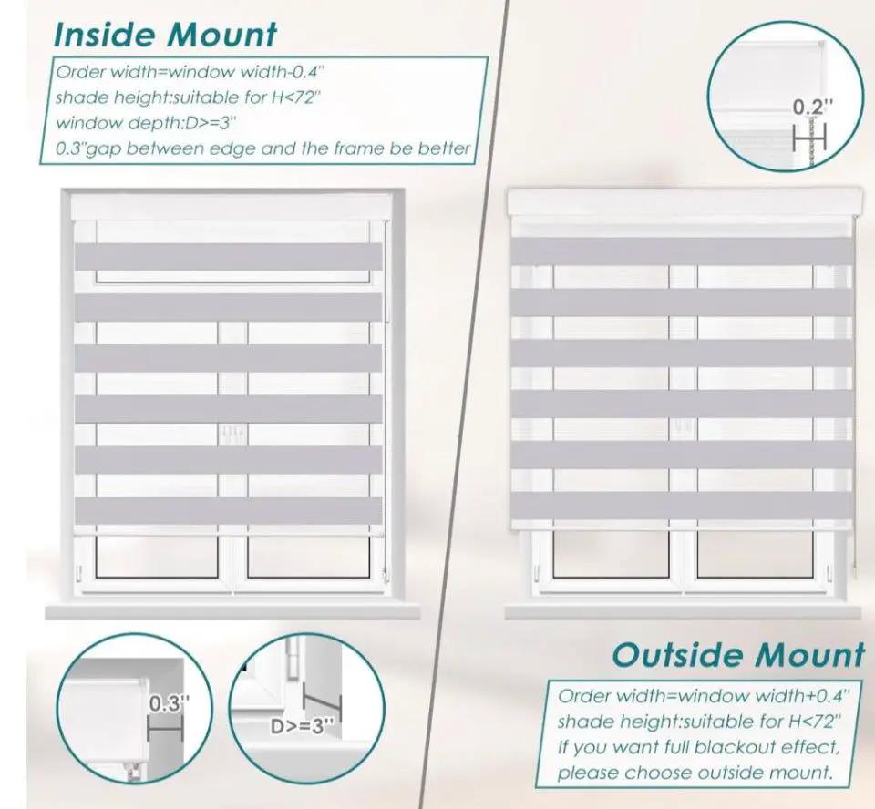 SUNFREE Zebra Blinds Dual Roller Shades for Windows, Zebra Shade Light Control Window Treatments with Valance Cover, 38" W x 72" H, Light Greyz by Selzalot