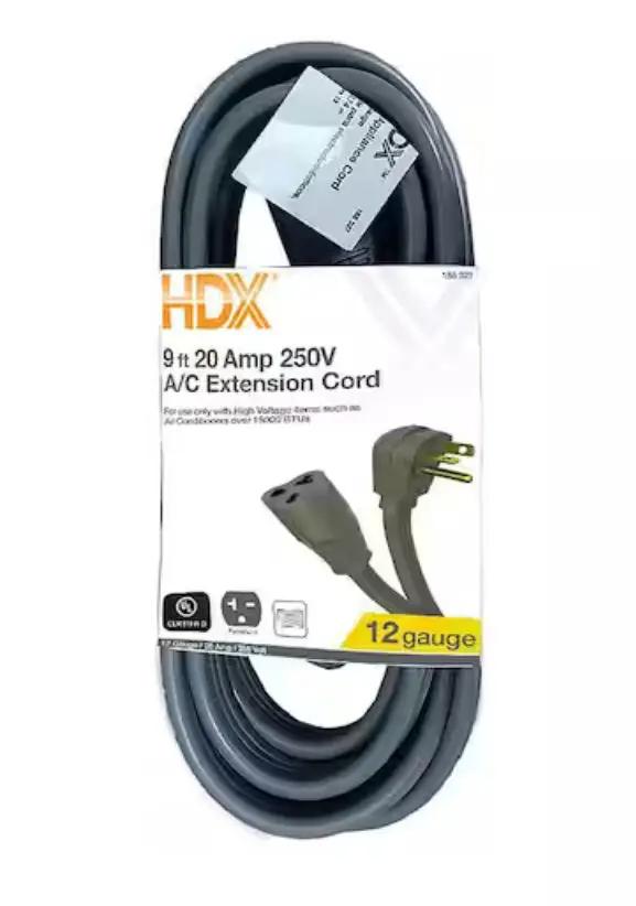 HDX 9 ft. 12/3 20 Amp 250-Volt Air Conditioner Extension Cord, Grey by Selzalot