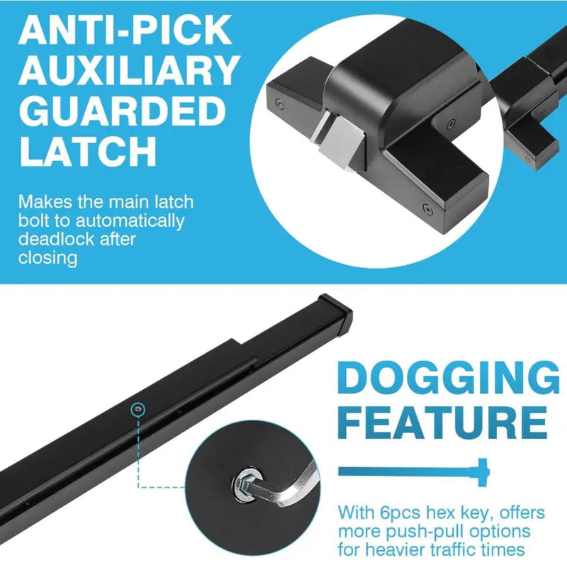 IRONWALLS Door Push Bar Panic Exit Device Aluminum with Handle Lever, Black 32" Commercial Push Panic Bars for Emergency Exit Doors, Heavy Duty Panic by Selzalot