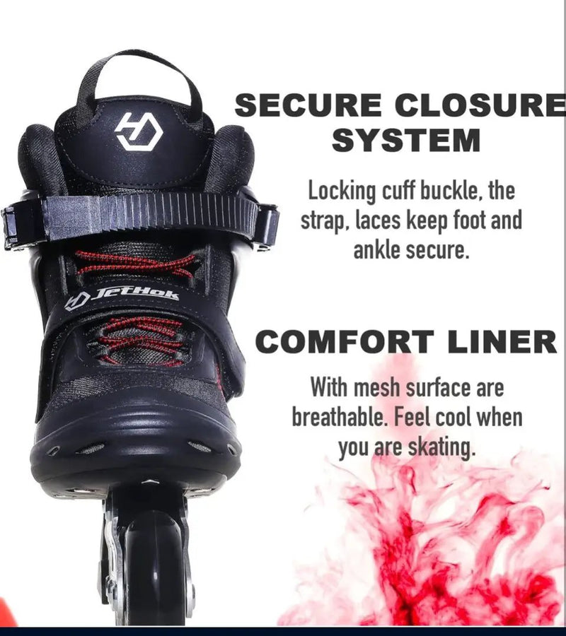 JetHok Fitness Inline Skate, Professional Aluminum Inline Rollerskates Outdoor (Black and Red, Size 7-11) by Selzalot
