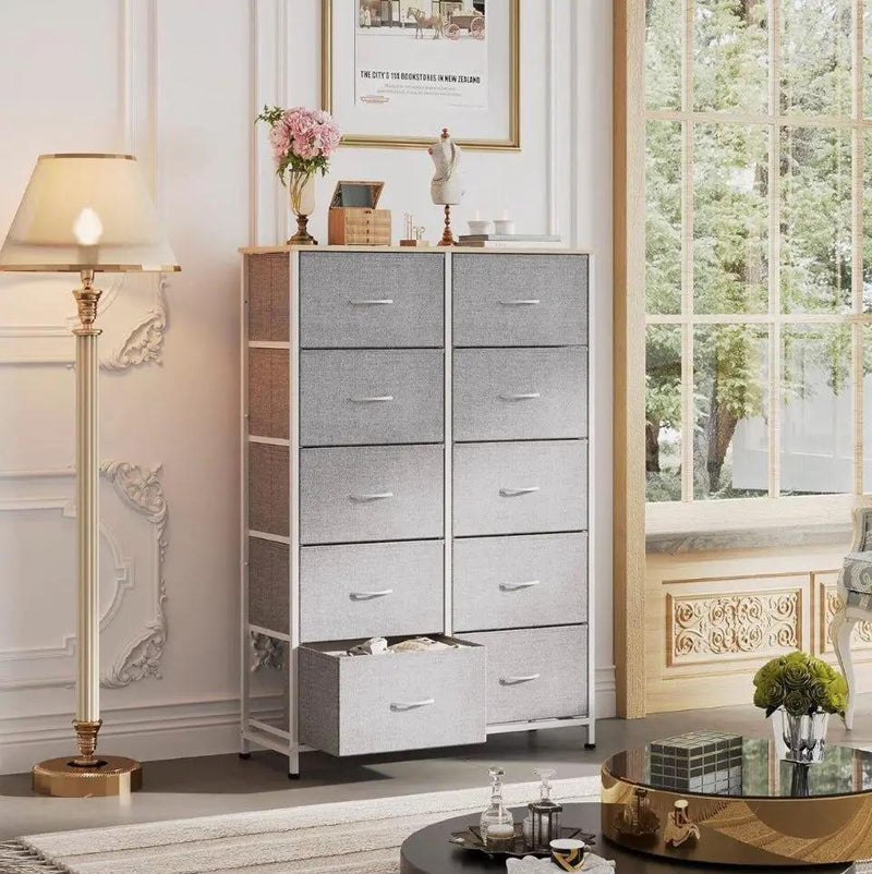 Open box WLIVE Tall Dresser for Bedroom with 10 Drawers, Chest of Drawers, Dressers Bedroom Furniture, Storage Organizer Unit with Fabric Bins for Clo by Selzalot