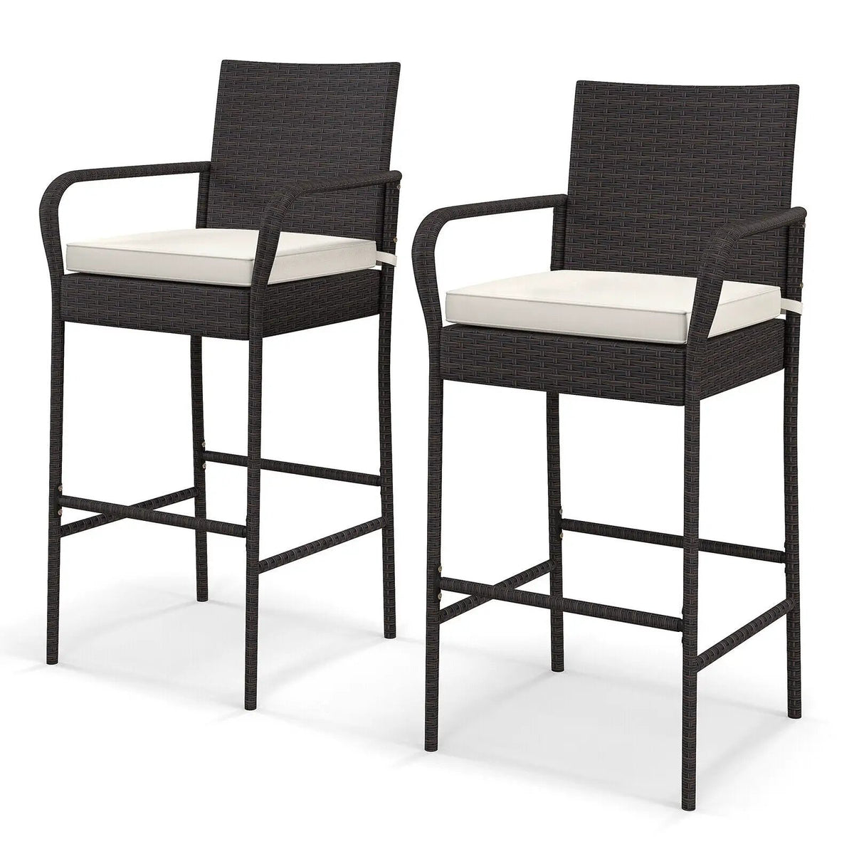 2/4 Pieces Outdoor PE Rattan Cushioned Barstool Set with Armrests, photo 3 of 9