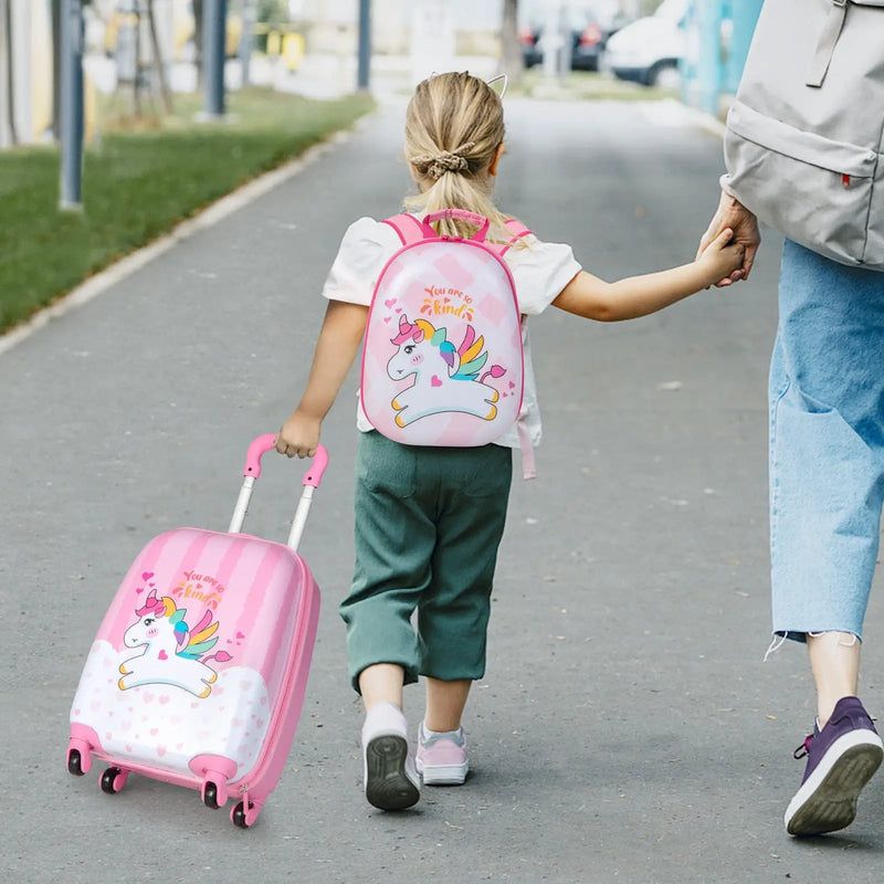 2 Pieces 12 Inch 16 Inch Kids Luggage Set with Backpack and Suitcase for Travel-Lovely Unicorn by DirectDeals