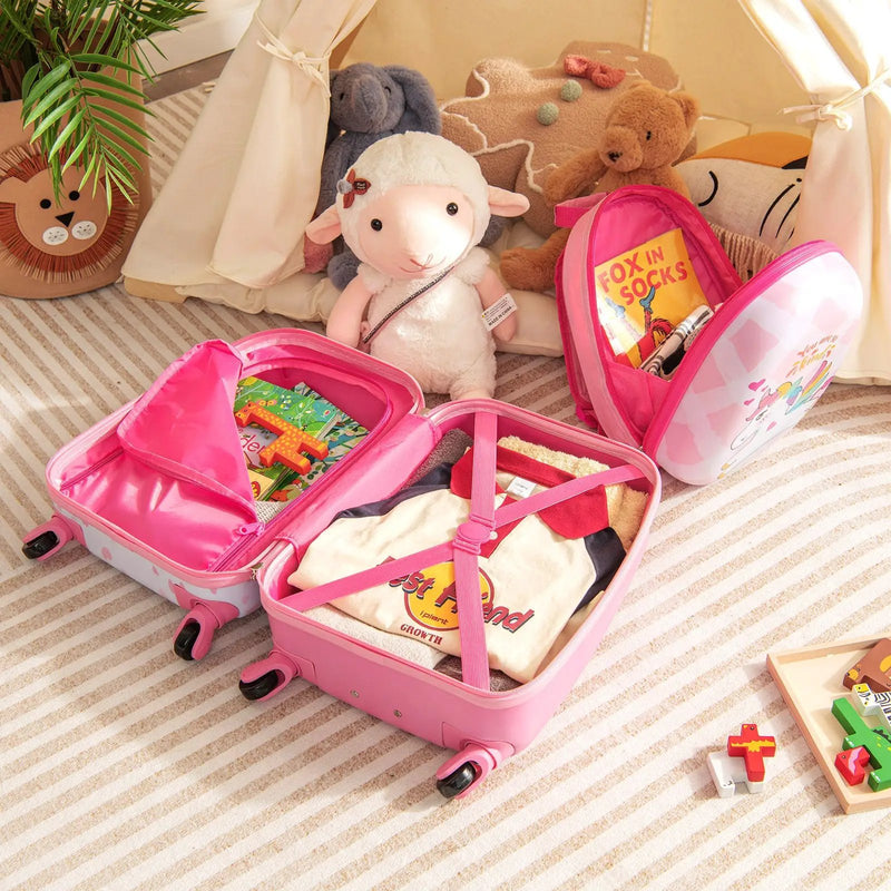 2 Pieces 12 Inch 16 Inch Kids Luggage Set with Backpack and Suitcase for Travel-Lovely Unicorn by DirectDeals