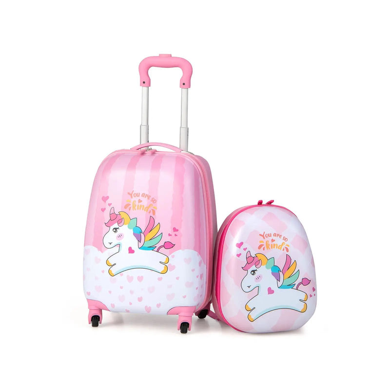 2 Pieces 12 Inch 16 Inch Kids Luggage Set with Backpack and Suitcase for Travel-Lovely Unicorn by DirectDeals