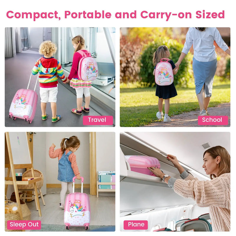 2 Pieces 12 Inch 16 Inch Kids Luggage Set with Backpack and Suitcase for Travel-Lovely Unicorn by DirectDeals
