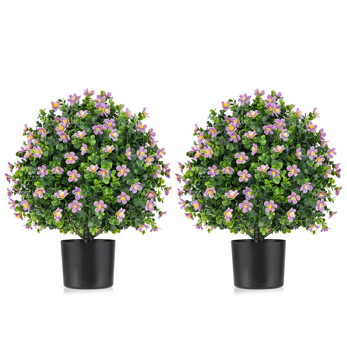 2 Pack Artificial Boxwood Topiary Ball Tree Faux Shrub Bushes with Flowers, photo 3 of 9