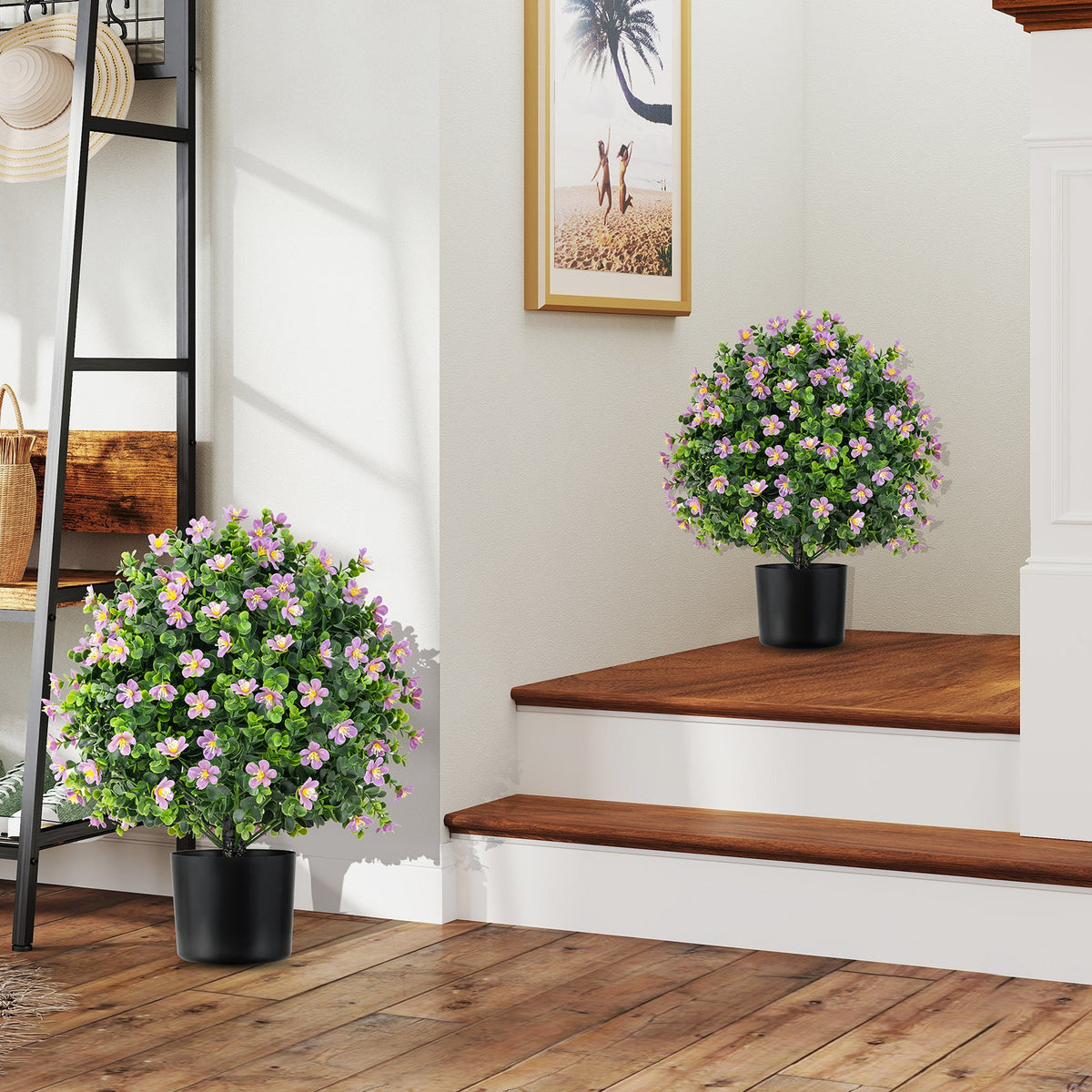 2 Pack Artificial Boxwood Topiary Ball Tree Faux Shrub Bushes with Flowers, photo 5 of 9