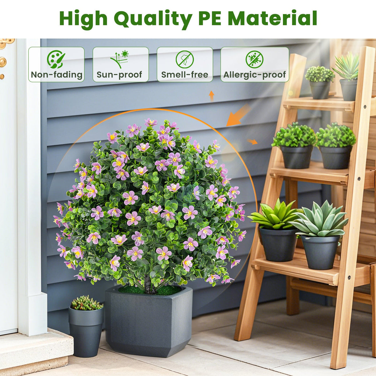 2 Pack Artificial Boxwood Topiary Ball Tree Faux Shrub Bushes with Flowers, photo 6 of 9