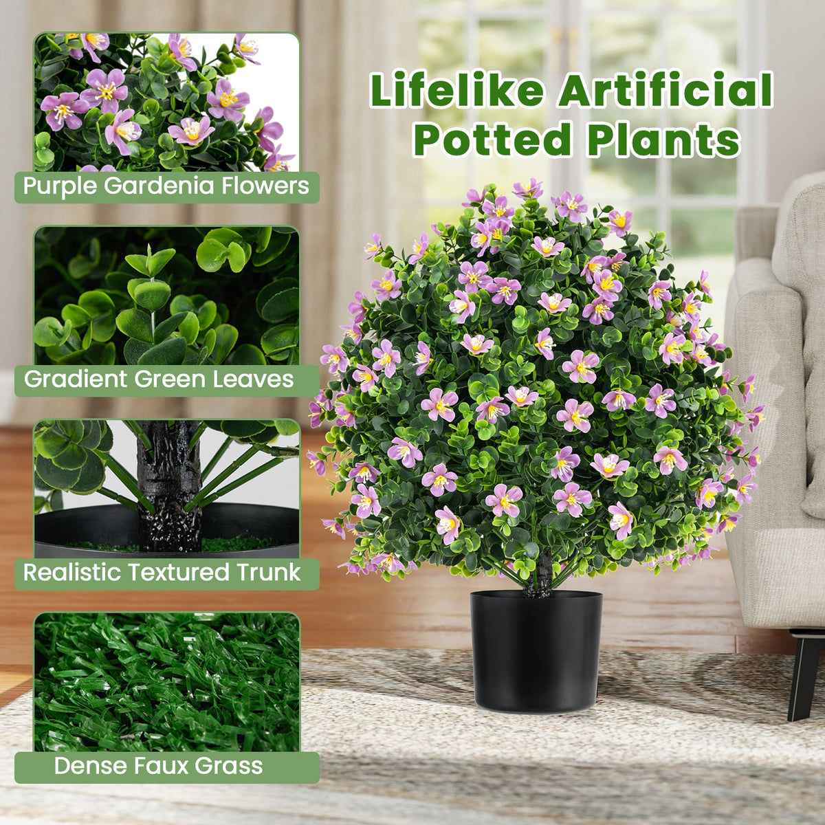 2 Pack Artificial Boxwood Topiary Ball Tree Faux Shrub Bushes with Flowers, photo 7 of 9
