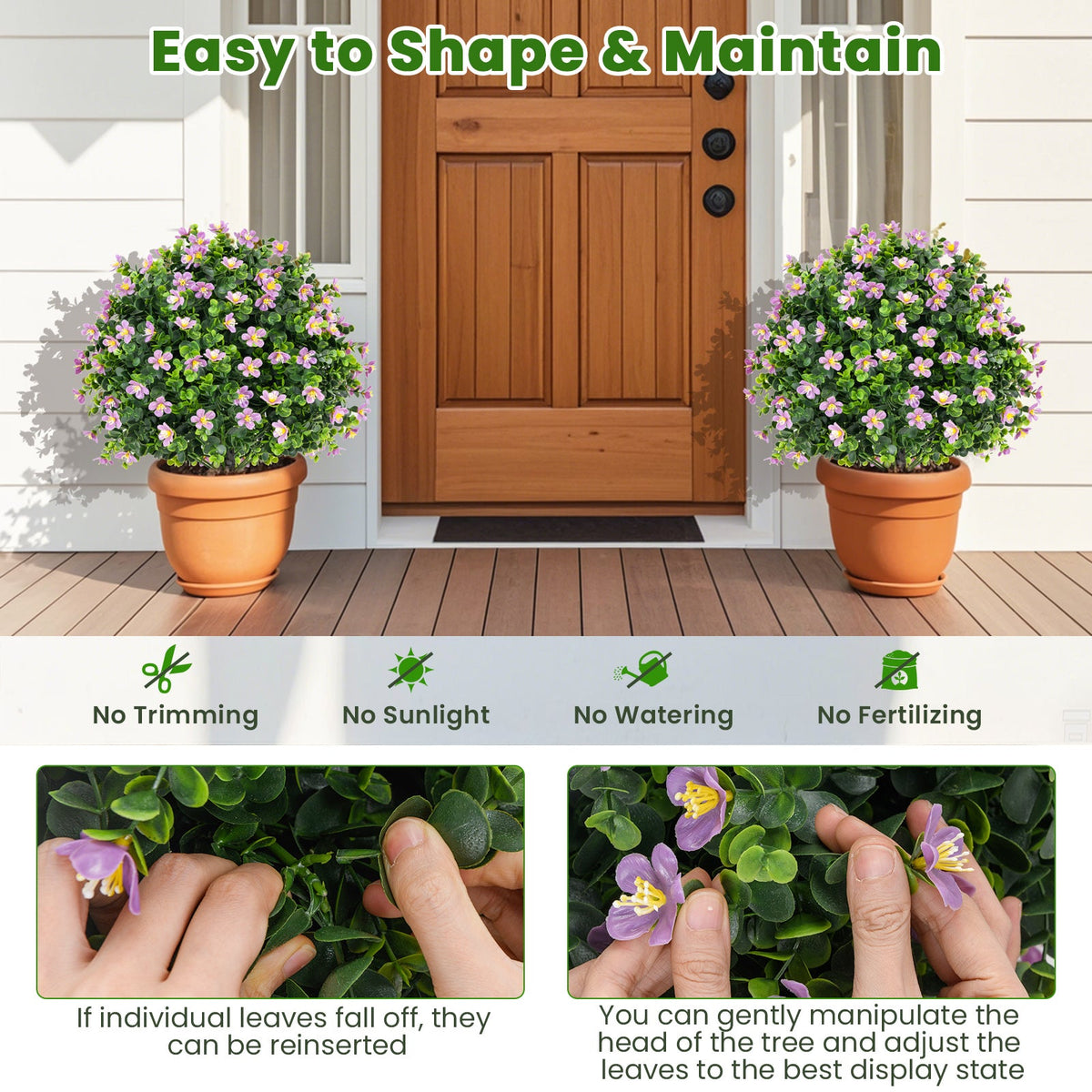2 Pack Artificial Boxwood Topiary Ball Tree Faux Shrub Bushes with Flowers, photo 8 of 9