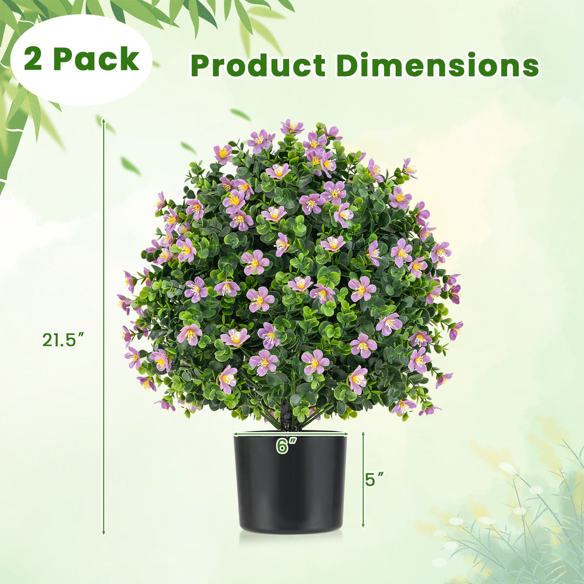2 Pack Artificial Boxwood Topiary Ball Tree Faux Shrub Bushes with Flowers, photo 4 of 9