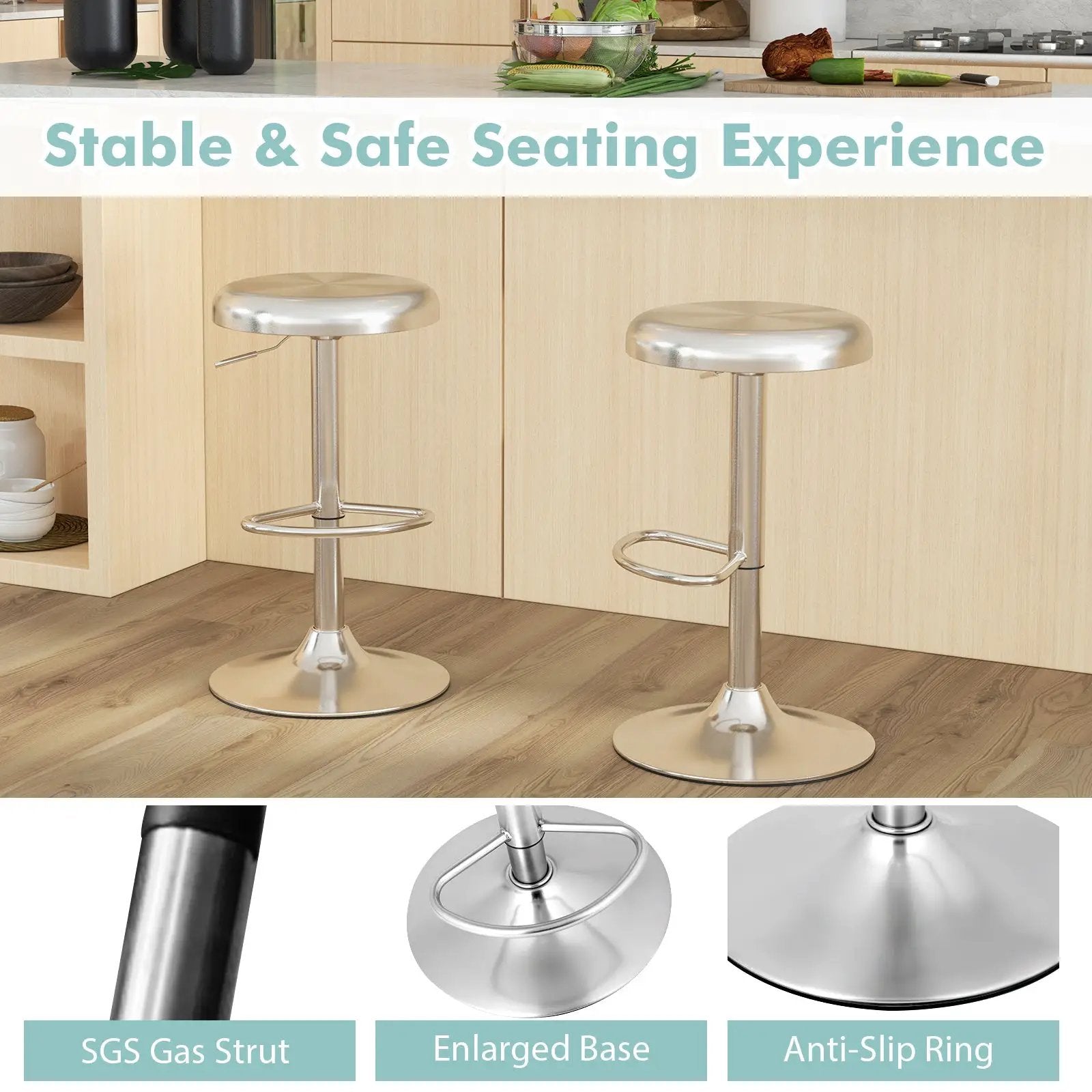Modern Swivel Adjustable Height Bar Stool with Footrest for Pub Bistro Kitchen Dining by DirectDeals