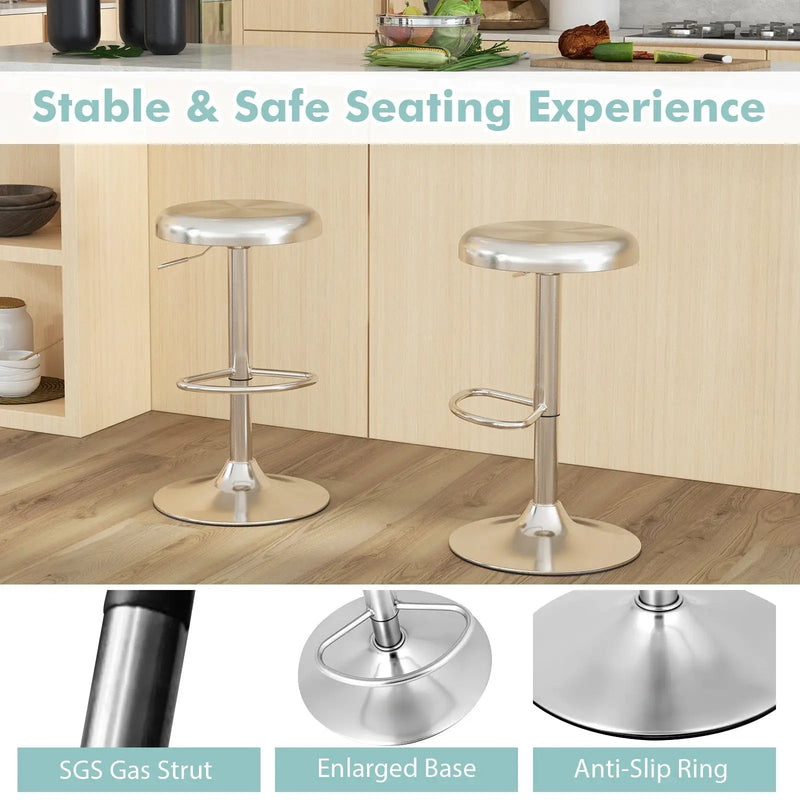 Modern Swivel Adjustable Height Bar Stool with Footrest for Pub Bistro Kitchen Dining by DirectDeals