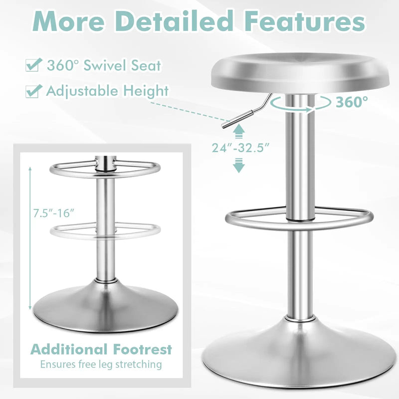 Modern Swivel Adjustable Height Bar Stool with Footrest for Pub Bistro Kitchen Dining by DirectDeals