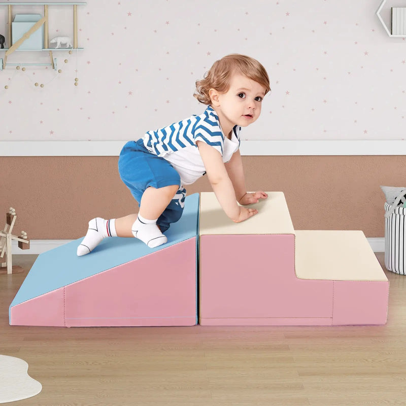 2-Piece Step and Slide Climber for Infants and Toddlers Baby Soft Play Set Foam Blocks-Pink & Blue by DirectDeals