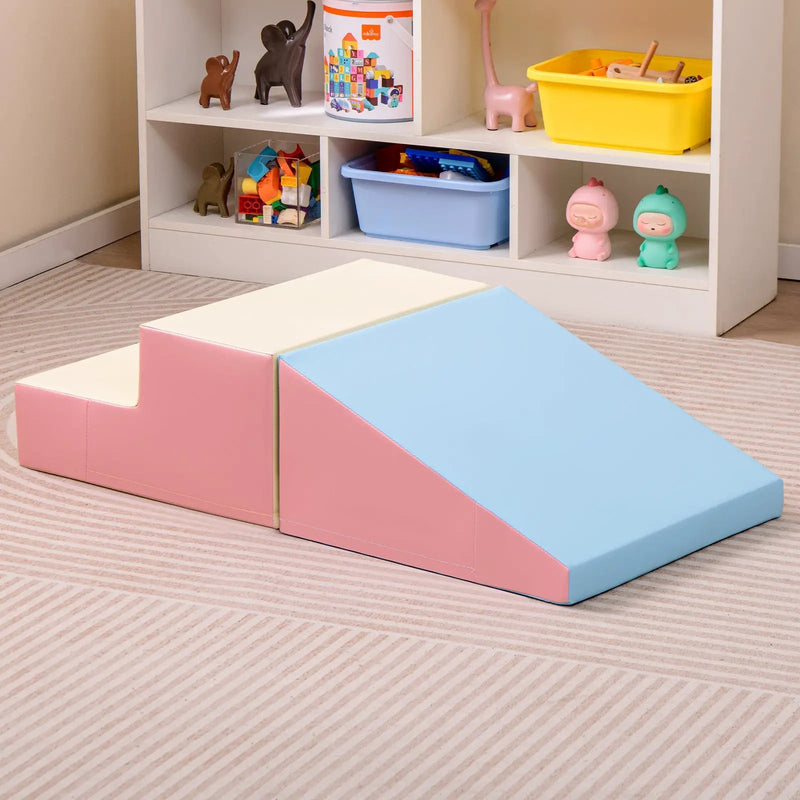 2-Piece Step and Slide Climber for Infants and Toddlers Baby Soft Play Set Foam Blocks-Pink & Blue by DirectDeals