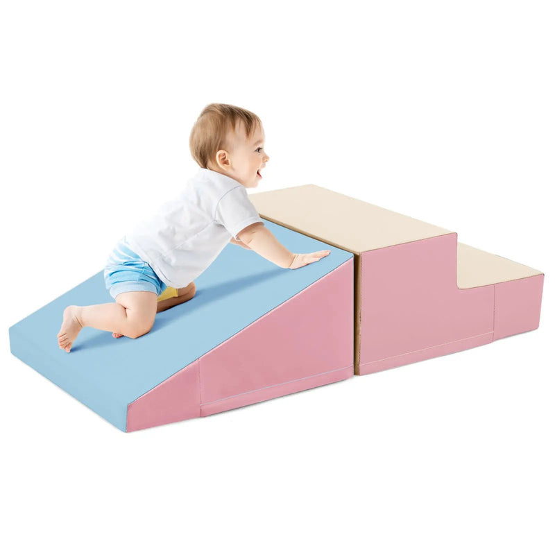 2-Piece Step and Slide Climber for Infants and Toddlers Baby Soft Play Set Foam Blocks-Pink & Blue by DirectDeals