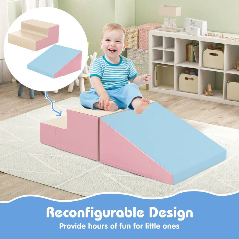2-Piece Step and Slide Climber for Infants and Toddlers Baby Soft Play Set Foam Blocks-Pink & Blue by DirectDeals