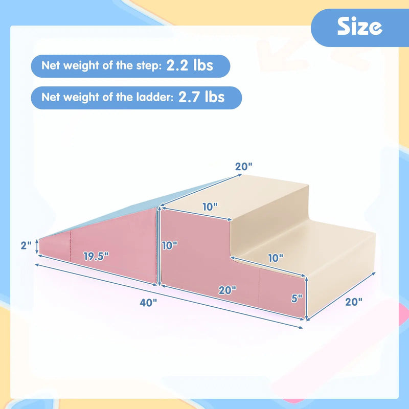 2-Piece Step and Slide Climber for Infants and Toddlers Baby Soft Play Set Foam Blocks-Pink & Blue by DirectDeals