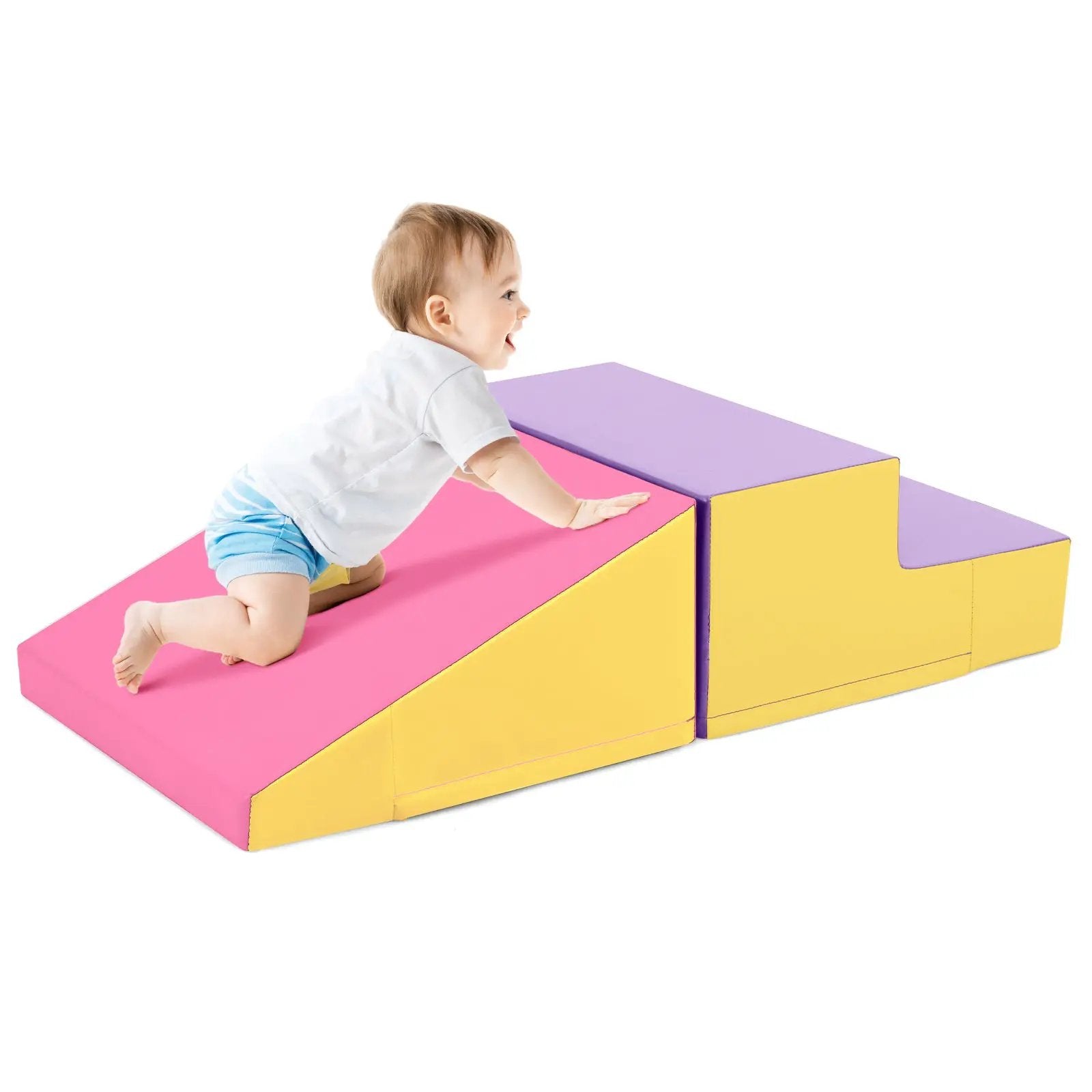 2-Piece Step and Slide Climber for Infants and Toddlers Baby Soft Play Set Foam Blocks-Yellow by DirectDeals