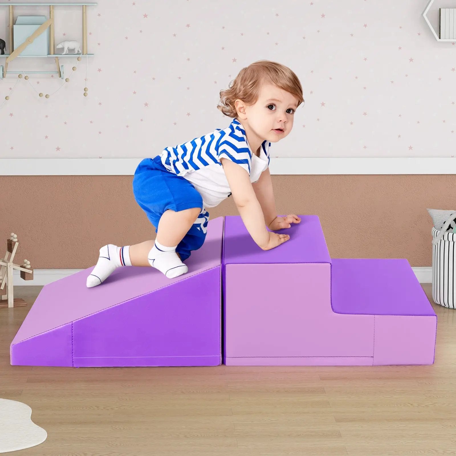 2-Piece Step and Slide Climber for Infants and Toddlers Baby Soft Play Set Foam Blocks-Purple by DirectDeals